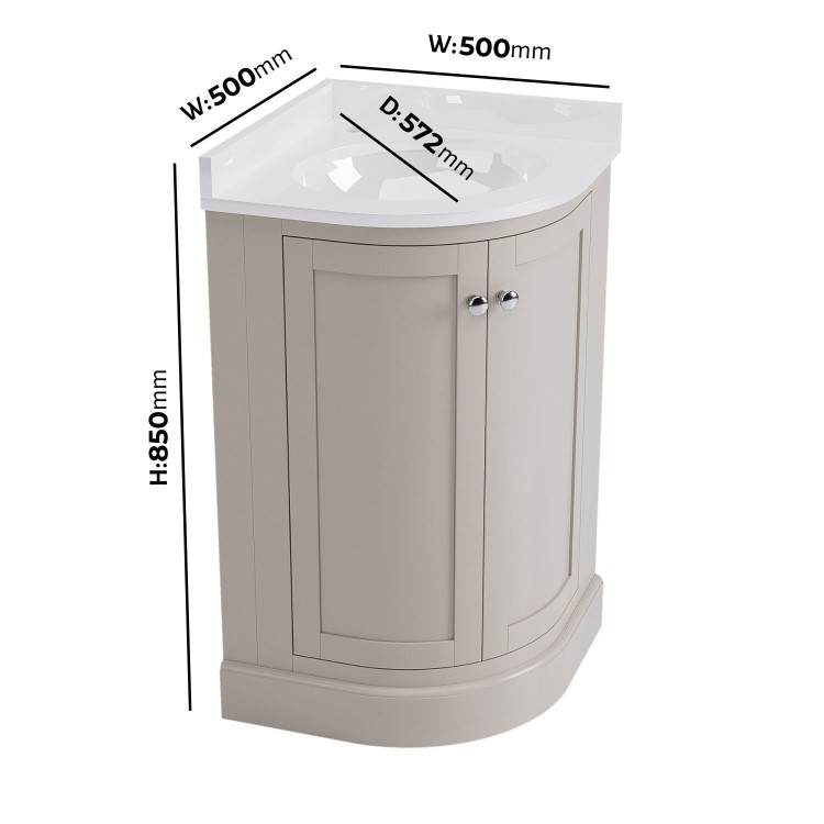500mm Beige Curved Corner Freestanding Vanity Unit with Basin – Bowland