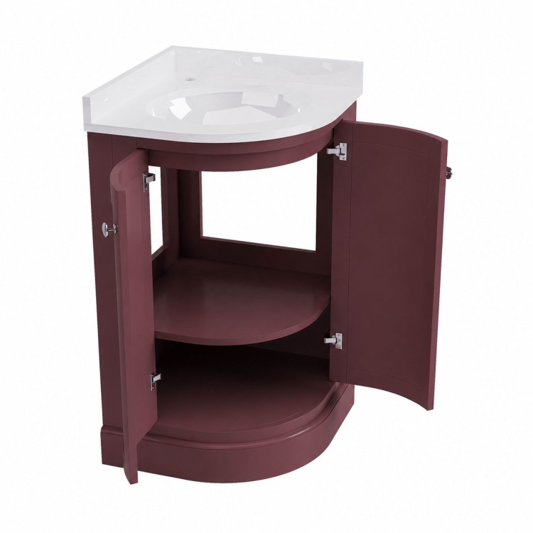 500mm Burgundy Curved Corner Freestanding Vanity Unit with Basin – Bowland