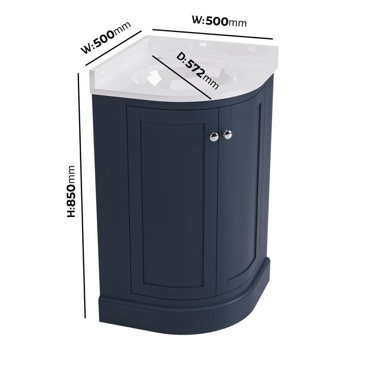 500mm Blue Curved Corner Freestanding Vanity Unit with Basin – Bowland