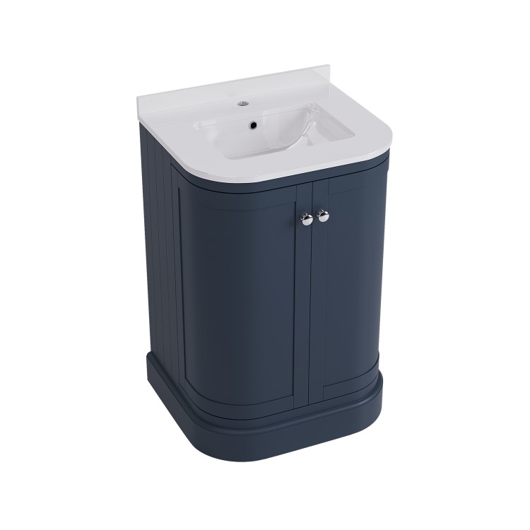 600mm Blue Curved Freestanding Vanity Unit with Basin - Bowland