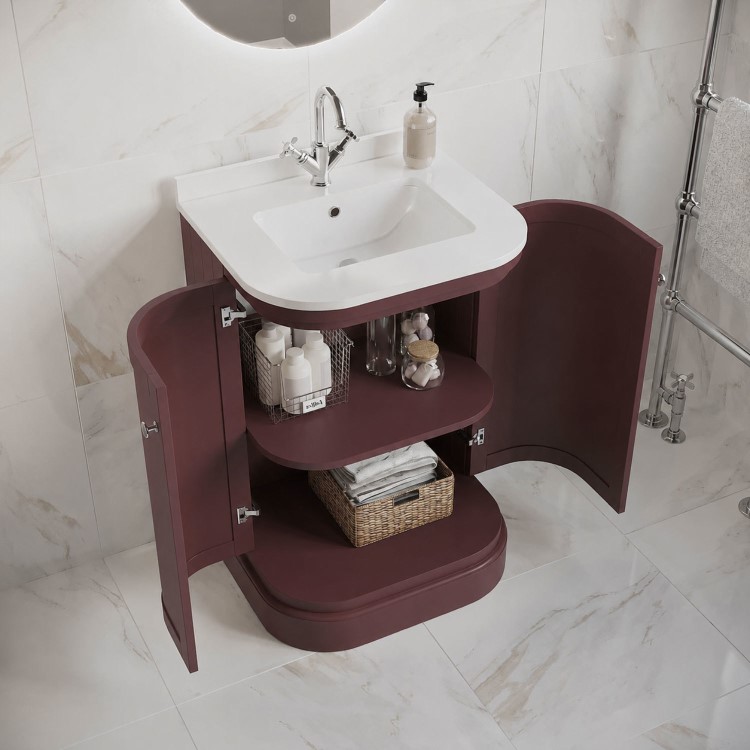 600mm Burgundy Curved Freestanding Vanity Unit with Basin - Bowland