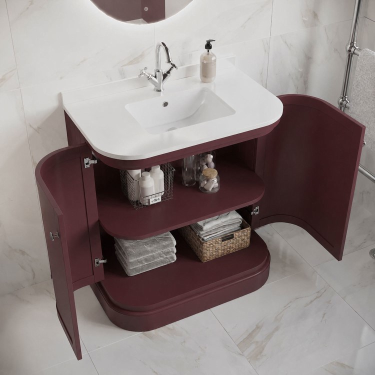800mm Burgundy Curved Freestanding Vanity Unit with Basin - Bowland