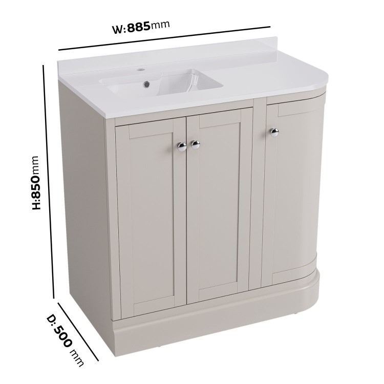 900mm Beige Left Hand Curved Corner Freestanding Vanity Unit with Basin - Bowland