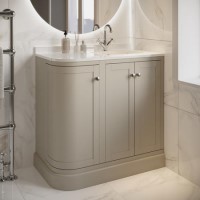 900mm Beige Right Hand Curved Corner Freestanding Vanity Unit with Basin - Bowland