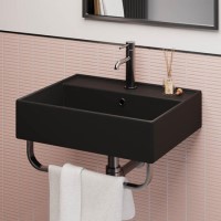 Matt Black Square Wall Hung Basin with Chrome Rack 497mm - Bowen Matt Black Square Wall Hung Basin with Chrome Rack 497mm - Bowen