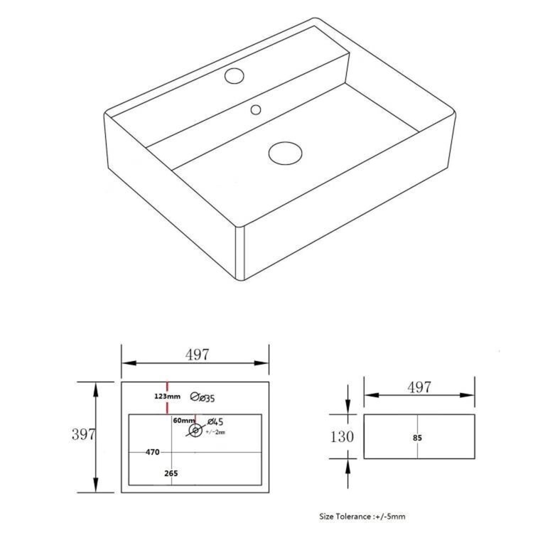 Matt Black Square Wall Hung Basin with Chrome Rack 497mm - Bowen