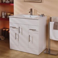 750mm Floorstanding Vanity Basin Unit - Drawers & Doors - White - Aspen Range