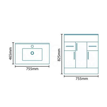 750mm Floorstanding Vanity Basin Unit - Drawers & Doors - White - Aspen Range