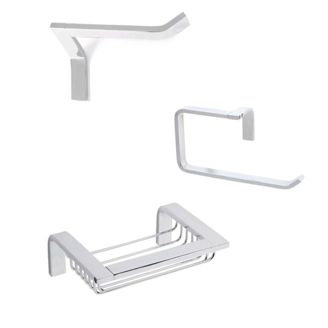 3 Piece Accessory Pack - Toilet Paper Holder Towel Ring & Wire Soap Dish - Rio Range