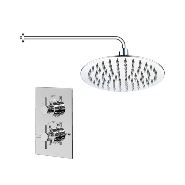 Chrome Concealed Shower Mixer with Dual Control & Slim Square Wall Mounted Head - EcoStyle