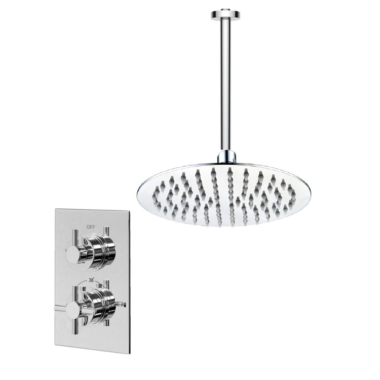 Chrome Concealed Shower Mixer with Dual Control & Slim Square Ceiling Mounted Head - EcoStyle