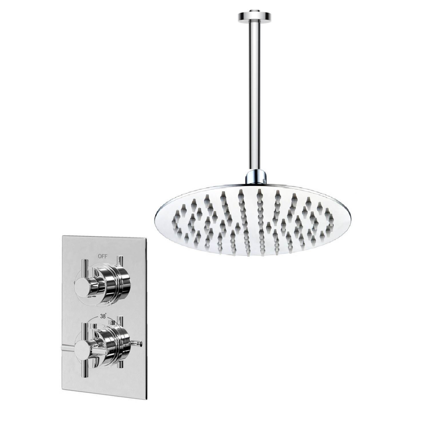 Concealed Thermostatic Mixer Shower with Slim Ceiling Rainfall Head - EcoStyle