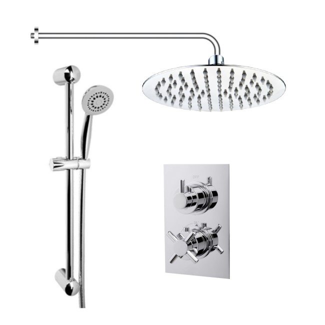 Concealed Thermostatic Mixer Shower with Slim Wall Mounted Shower Head & Handset - EcoStyle