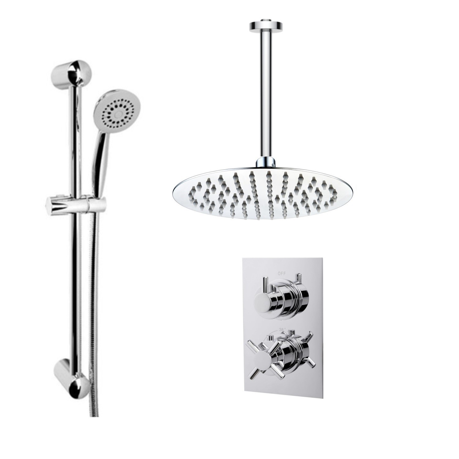 Concealed Thermostatic Mixer Shower with Slim Ceiling Shower Head Round Handset - EcoStyle