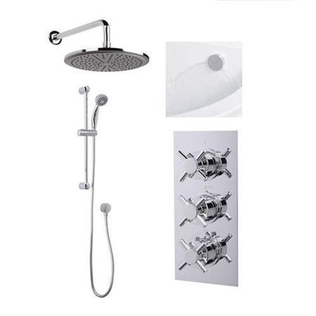 Rina Slide Shower Rail Kit with EcoStyle Triple Valve 250mm Head Wall Outlet Filler & Overflow
