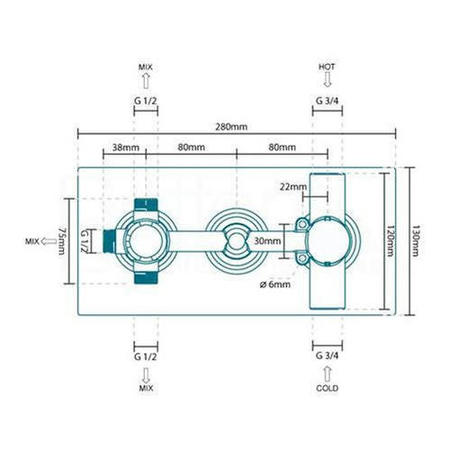 Triple Outlet Concealed Thermostatic Shower Valve With Diverter- EcoStyle Range 