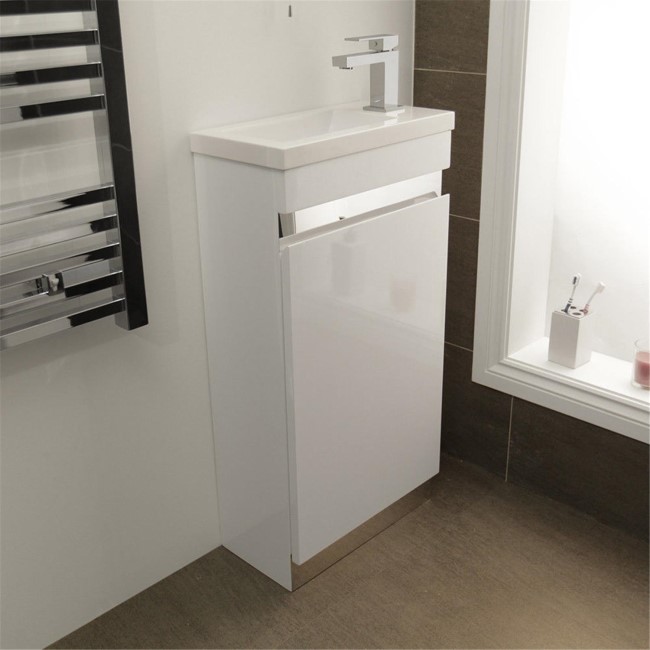 420mm Floor Standing Basin Vanity Unit - White Single Door - Vigo Range