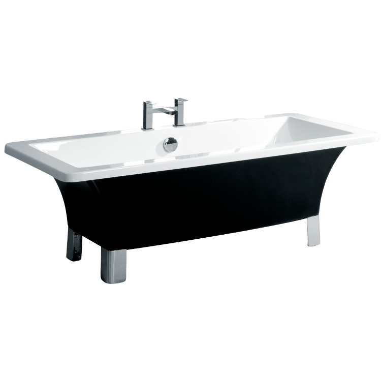 Black Freestanding Double Ended Bath with Chrome Feet 1700 x 750mm - Athena