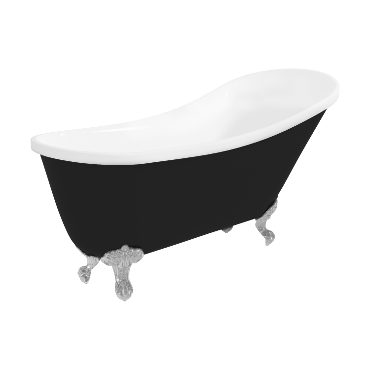 Lunar Traditional Black Freestanding Slipper Bath - 1620 x 730mm