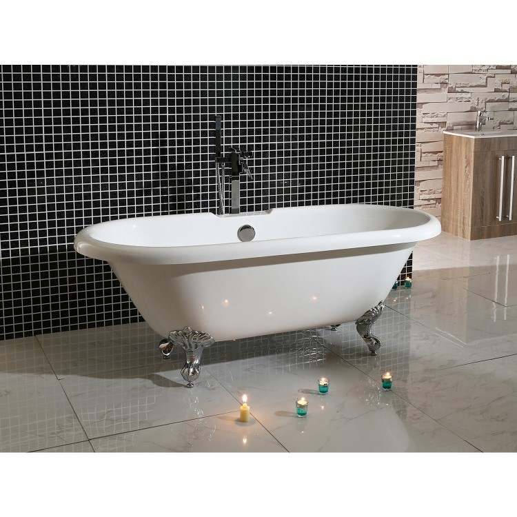 Albion Traditional Double Ended Roll top Freestanding Bath with Ball & Claw Feet - 1700 x 750 x 625mm