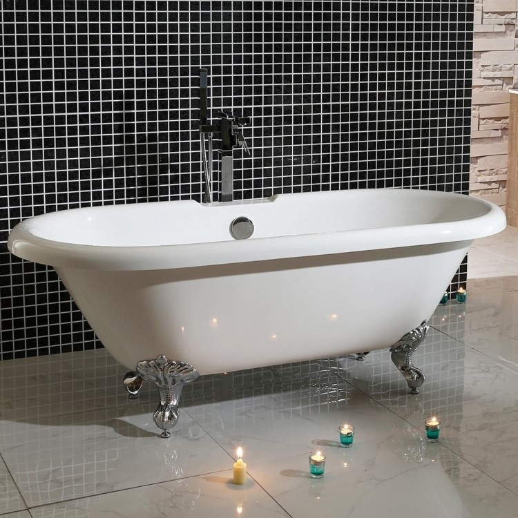 Albion Traditional Double Ended Roll top Freestanding Bath with Ball & Claw Feet - 1700 x 750 x 625mm