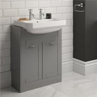 600mm 2 Door Vanity Unit with 2 Tap Hole Semi Inset Basin Grey - Nottingham
