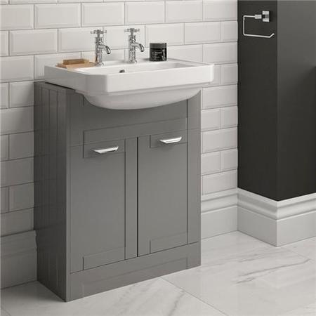 600mm 2 Door Vanity Unit with 2 Tap Hole Semi Inset Basin Grey - Nottingham