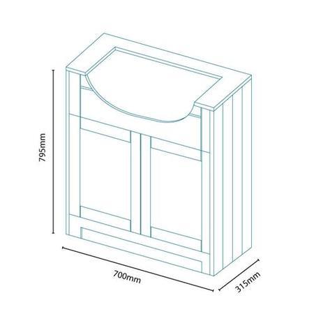 600mm 2 Door Vanity Unit with 2 Tap Hole Semi Inset Basin Grey - Nottingham