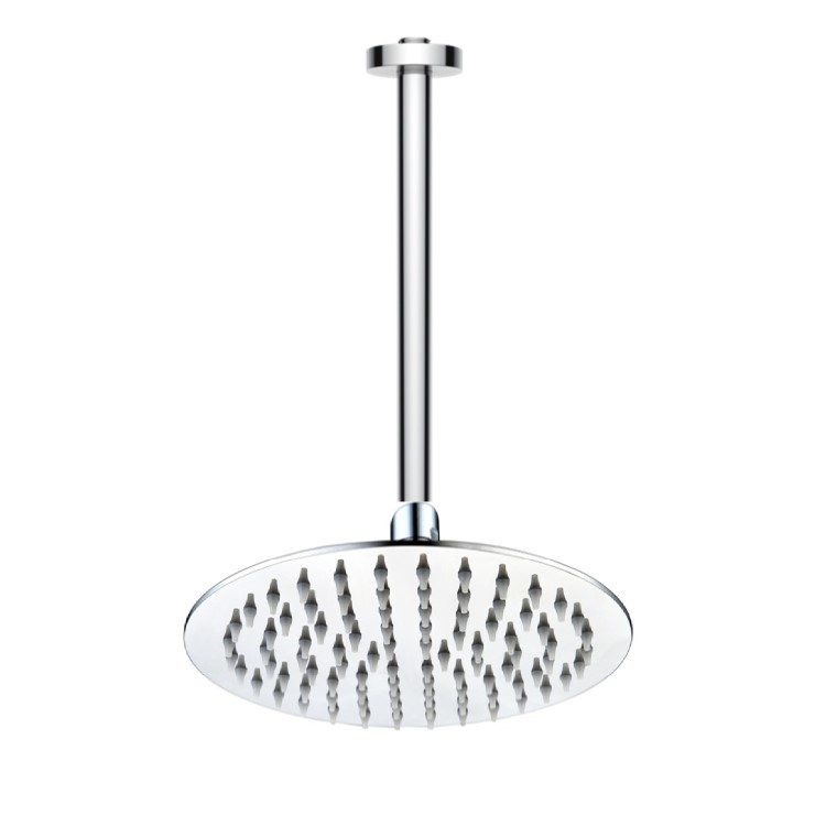 250mm Chrome Ultra Slim Round Rainfall Shower Head with Ceiling Arm