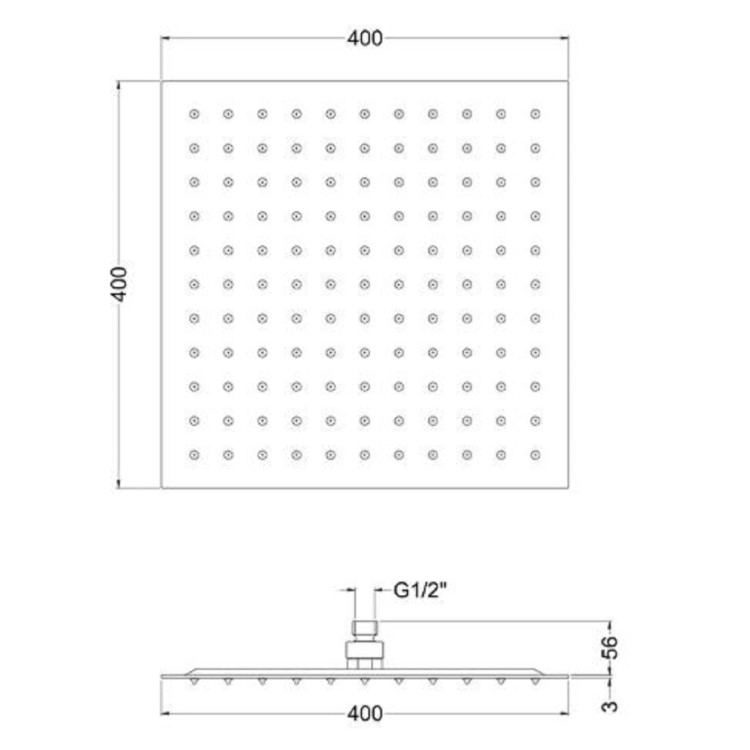 400mm Square Ultra Slim Ceiling Rain Shower Head