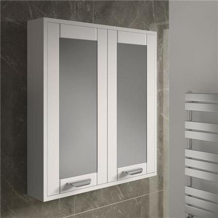 Wall Hung Mirrored Bathroom cabinet - White Modern Handle - Nottingham Range