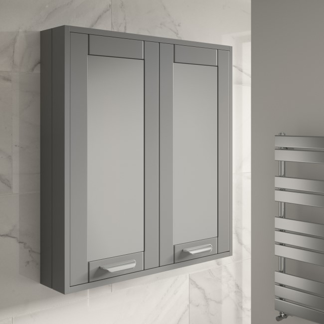 Nottingham 600mm Wall Hung Mirrored Cabinet Grey Double Door Modern Handle