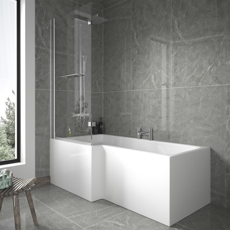 Left Hand L-Shaped Shower Bath - L1675 x W850mm