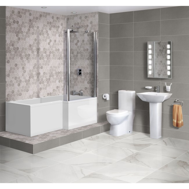 1700mm L Shaped Bath Suite with Toilet  Basin  Front Panel and Screen - Right Hand