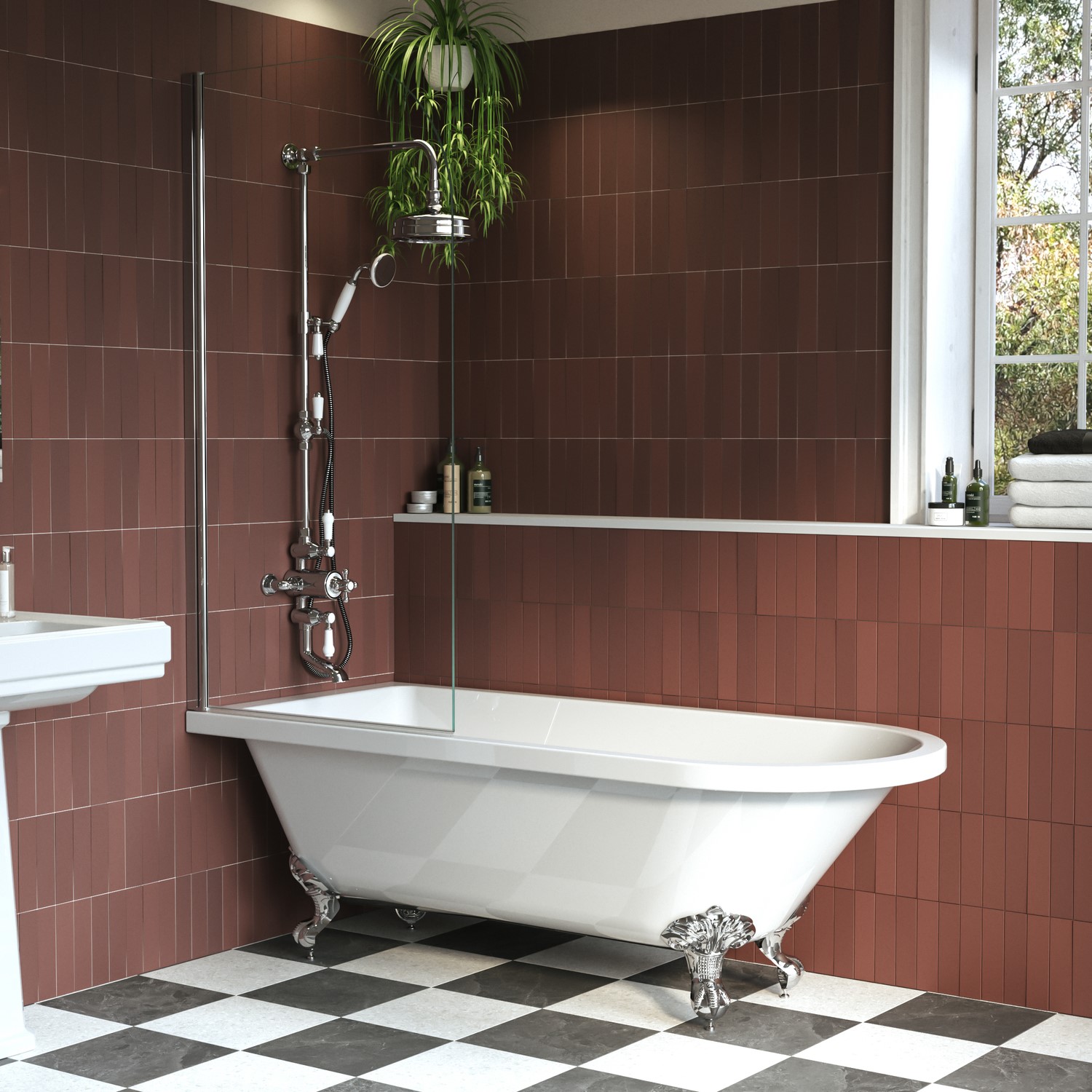 Park Royal Freestanding Single Ended Shower Bath With Chrome Feet & Bath Screen 1670 X 740Mm BUN/BeBa_16151/77588