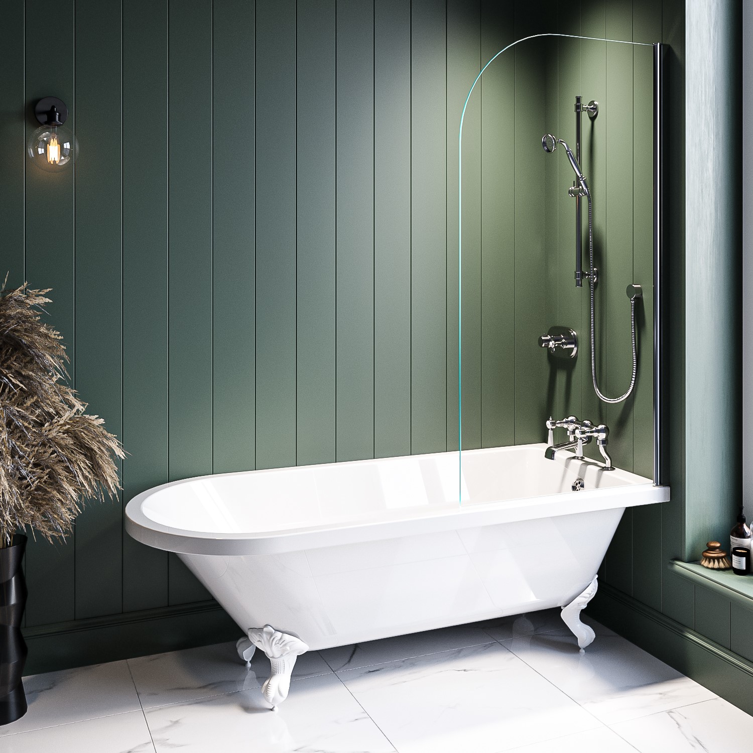Park Royal Freestanding Single Ended Shower Bath With Chrome Bath Screen &  Feet 1660 X 740Mm BUN/BeBa_16151/77871