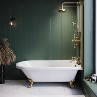 Freestanding Single Ended Shower Bath with Brushed Brass Screen & Feet 1670 x 740 mm - Park Royal Freestanding Single Ended Shower Bath with Brushed Brass Screen & Feet 1670 x 740 mm - Park Royal
