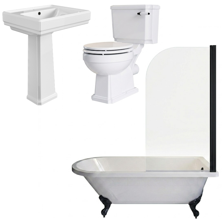Traditional Black Shower Bath Suite with Toilet & Basin - Park Royal