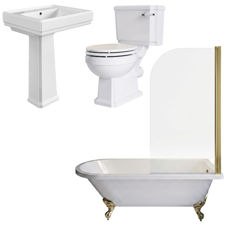 Traditional Brass Shower Bath Suite with Toilet & Basin - Park Royal