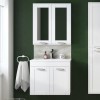 600mm Wall Hung Basin Vanity Unit - White Double Door Modern Handles - Nottingham Range
