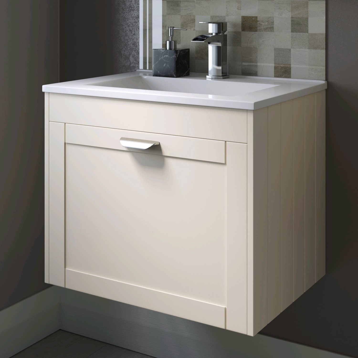600mm Wall Hung Vanity Unit With Basin Ivory Nottingham