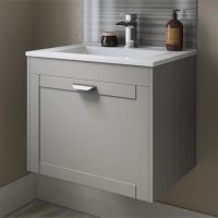 Nottingham 600mm Wall Hung Basin Vanity Unit Grey Single Drawer Modern Handle