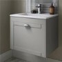 600mm Wall Hung Basin Vanity Unit - Grey Single Drawer Traditional Handle - Nottingham Range 