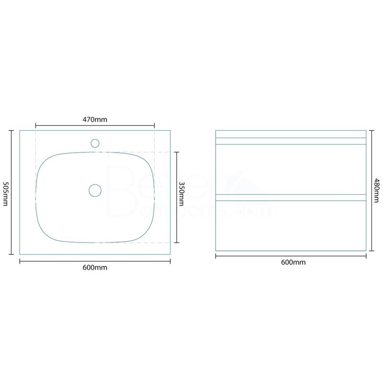600mm Wall Hung Vanity Unit with Basin - Barcelona