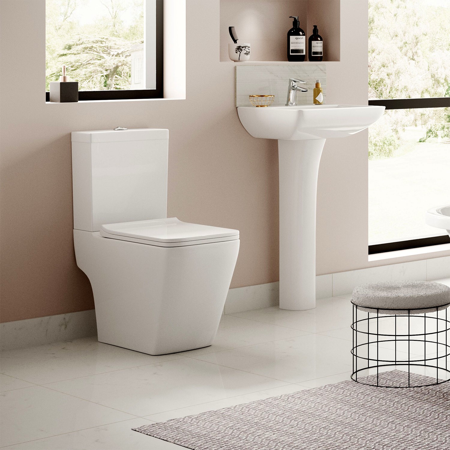 500mm Close Coupled Toilet and Basin Full Pedestal Suite - Voss