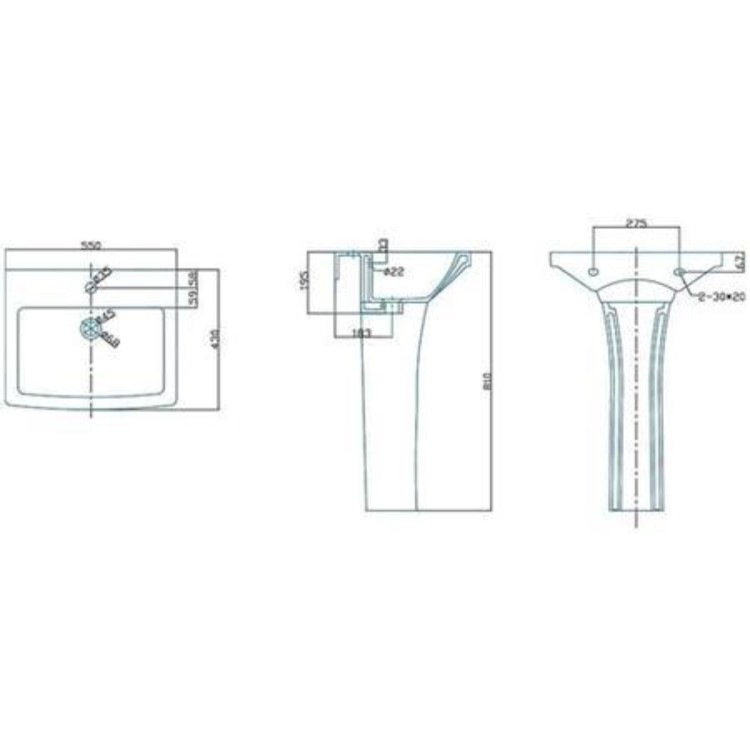 Basin and Full Pedestal - 1 Tap Hole - Modern - Montana