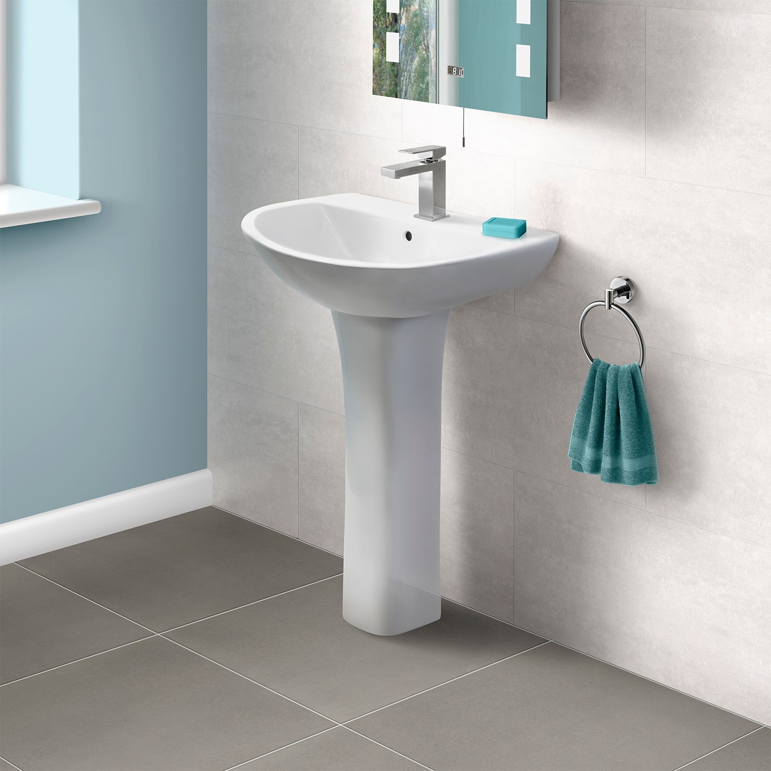 Home Standard Pure Bathroom 1 Tap Hole Sink Wash Basin & Full Floor Standing Pedestal 