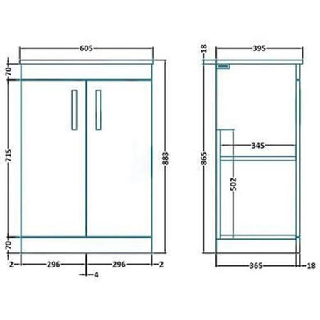 Athena White 600mm Two Door Vanity Unit