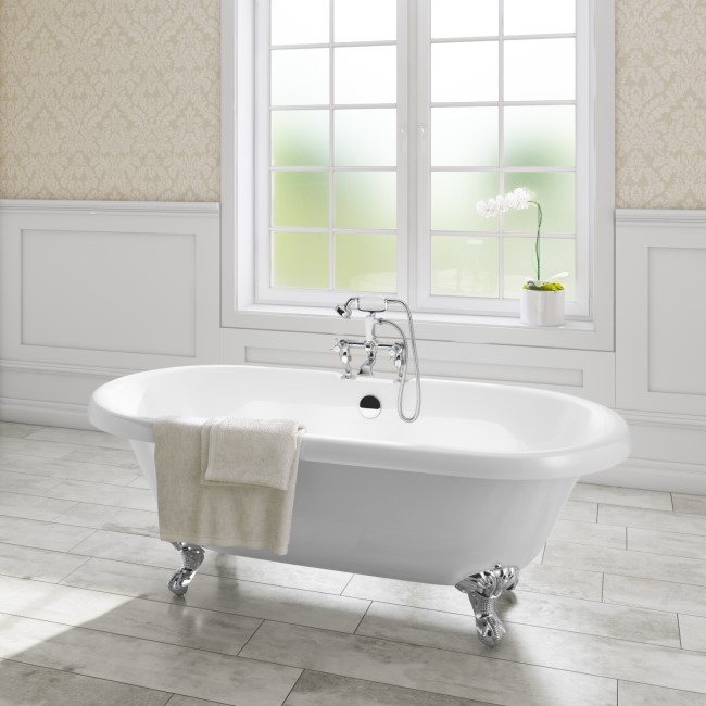 Albion Traditional Double Ended Roll top Freestanding Bath with Ball & Claw Feet - 1700 x 750 x 625mm