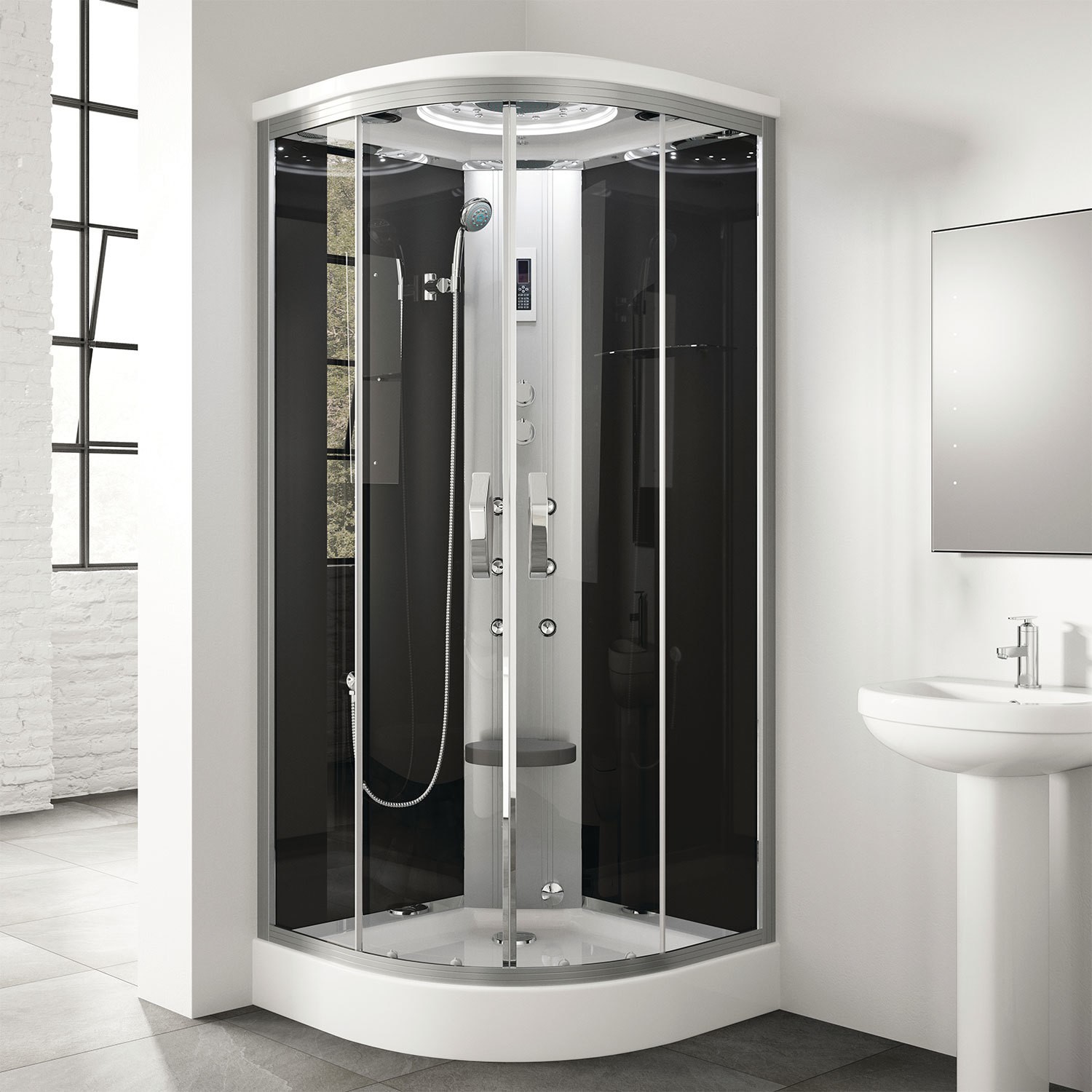 900 X 900mm Quadrant Steam Shower Cabin With 6 Body Jets